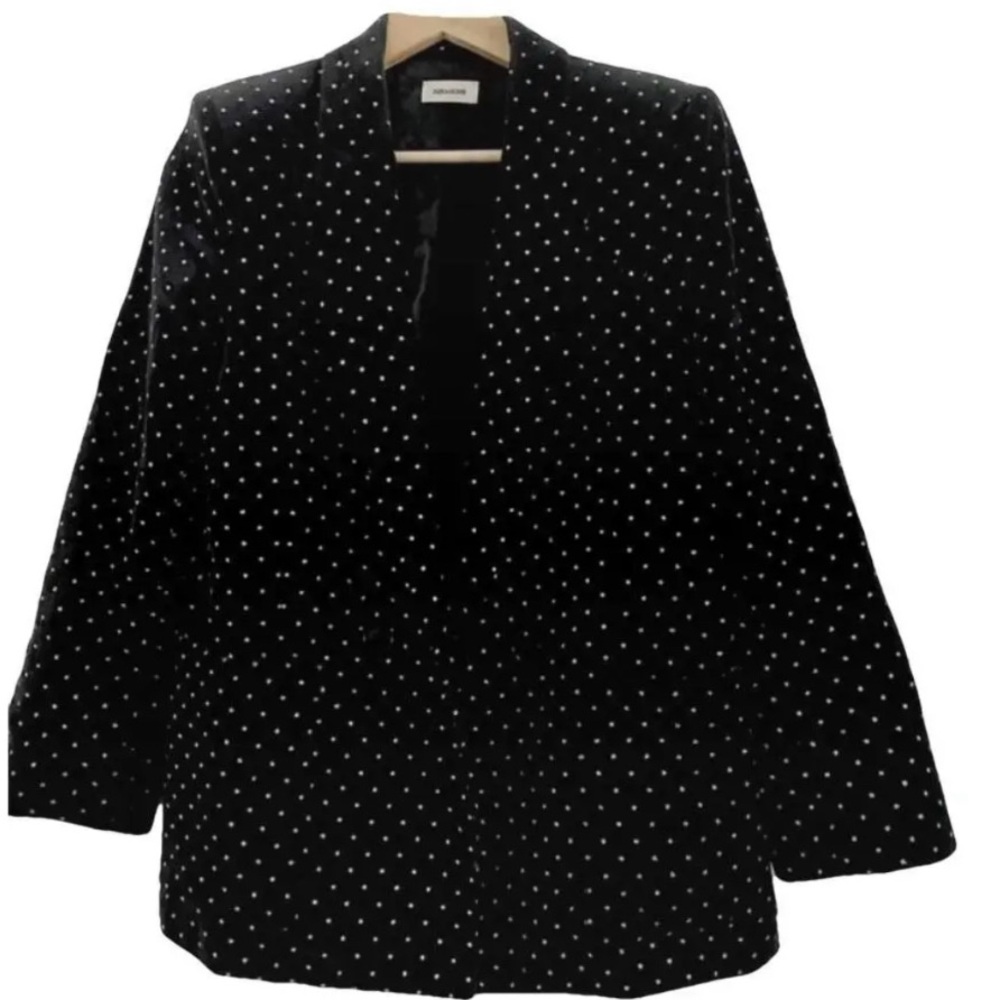 Zadig & Voltaire Black Velvet Blazer with Silver Polkadot Rinestones